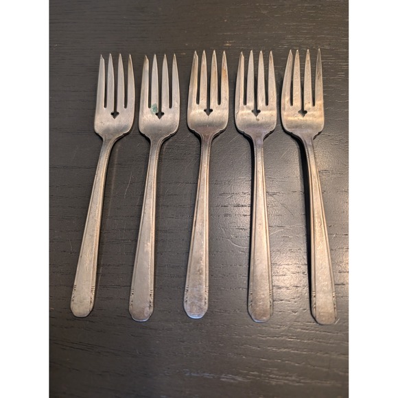 Oneida Other - 5 Vtg Oneida Tudor Plate Royal York Salad Forks 1937 Notched Tine Art Deco
